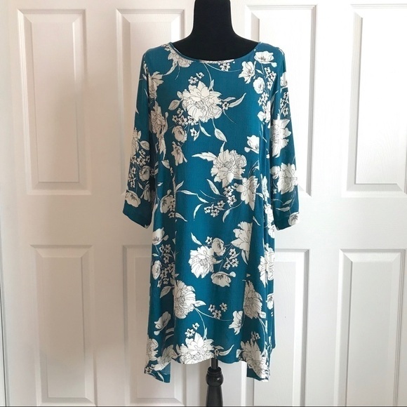 Crescent “Camila” Teal Floral Babydoll Swing Tunic Dress - Picture 2 of 8